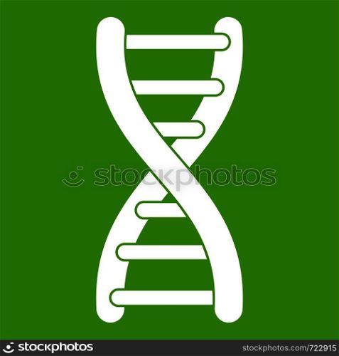 DNA strand icon white isolated on green background. Vector illustration. DNA strand icon green
