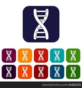 DNA strand icons set vector illustration in flat style In colors red, blue, green and other. DNA strand icons set flat