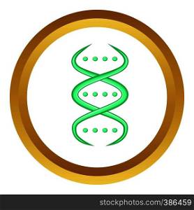 DNA strand vector icon in golden circle, cartoon style isolated on white background. DNA strand vector icon