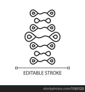 DNA strands linear icon. Deoxyribonucleic, nucleic acid helix. Molecular biology. Genome. Genetic code. Thin line illustration. Contour symbol. Vector isolated outline drawing. Editable stroke