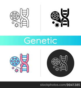 DNA structure icon. Chromosome examination. Microbiology experiment. Biotechnology research. Genetic engineering. Gene helix study. Linear black and RGB color styles. Isolated vector illustrations. DNA structure icon