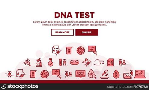 Dna Test Landing Web Page Header Banner Template Vector. Medicine Science And Genetics, Diagnostic Equipment And Medical Tools For Test Illustration. Dna Test Landing Header Vector