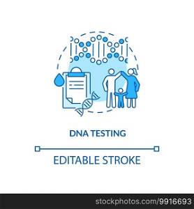 DNA testing concept icon. Top testing category idea thin line illustration. Tracing roots and finding relatives. DNA paternity test. Vector isolated outline RGB color drawing. Editable stroke. DNA testing concept icon