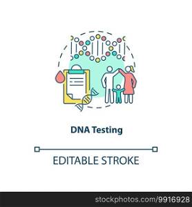 DNA testing concept icon. Top testing category idea thin line illustration. Tracing roots and finding relatives. Genetic material. Vector isolated outline RGB color drawing. Editable stroke. DNA testing concept icon