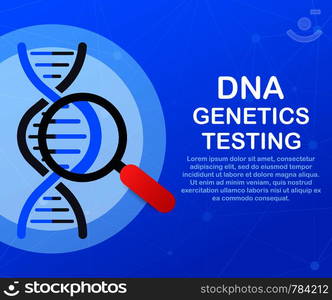 DNA testing, genetic diagnosis concept. Genetic engineering concept. Can use for web banner. Deoxyribonucleic acid. Vector stock illustration.