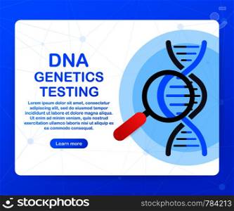 DNA testing, genetic diagnosis concept. Genetic engineering concept. Can use for web banner. Deoxyribonucleic acid. Vector stock illustration.