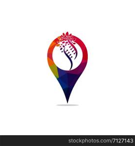 Dna tree and gps shape vector logo design. DNA genetic and gps icon. DNA with green leaves vector logo design.