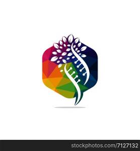 Dna tree vector logo design. DNA genetic icon. DNA with green leaves vector logo design.