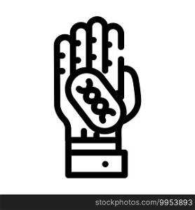 dna vaccine on hand line icon vector. dna vaccine on hand sign. isolated contour symbol black illustration. dna vaccine on hand line icon vector illustration