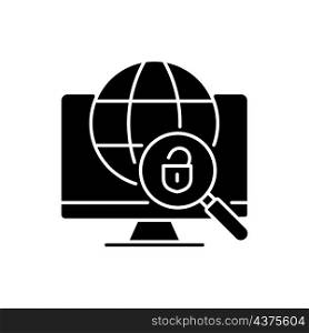 DNS tunneling detecting black glyph icon. Malicious cyberattack. Detect attackers by request analysis. Hacks prevention measures. Silhouette symbol on white space. Vector isolated illustration. DNS tunneling detecting black glyph icon