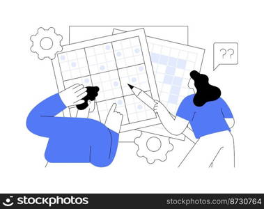 Do a crossword and sudoku abstract concept vector illustration. Stay home games and puzzles, keep your brain in shape, self-isolation time spending, quarantine leasure activity abstract metaphor.. Do a crossword and sudoku abstract concept vector illustration.