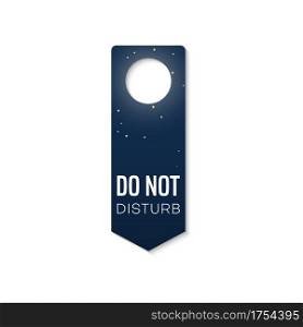 Do not disturb, keep silence and quiet door hanger isolated tag. Vector plastic label with starry night sky, keep silence and quiet. Vector no enter hotel message on handle, sleeping or resting sign. Door hanger tag with do not disturb sign isolated
