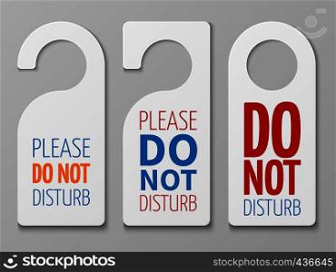Do not disturb room vector signs. Hotel door hangers collection. Do not disturb card and label illustration. Do not disturb room vector signs. Hotel door hangers collection