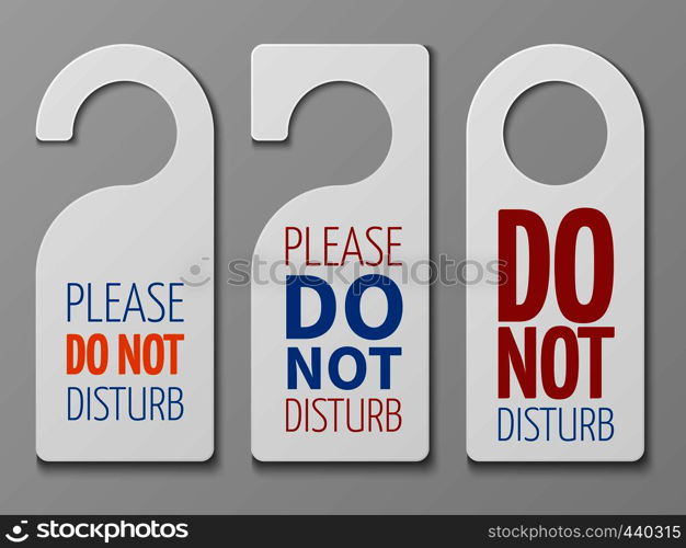 Do not disturb room vector signs. Hotel door hangers collection. Do not disturb card and label illustration. Do not disturb room vector signs. Hotel door hangers collection