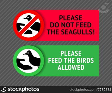 Do not feed or birds, trendy stickers set, vector illustration 10eps