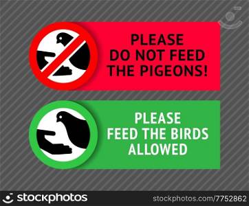 Do not feed or birds, trendy stickers set, vector illustration 10eps