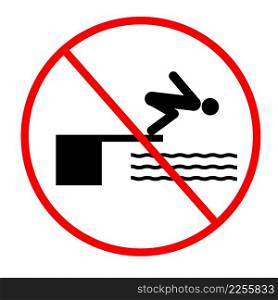 do not jump pool on white background. warning notice sign. do not jump stop symbol. flat style.