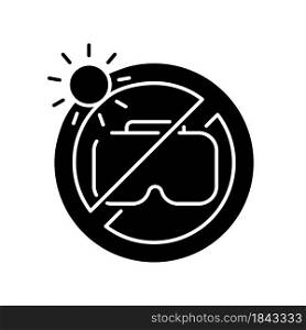 Do not leave in sunlight black glyph manual label icon. Direct sunlight lead to fire and vision damage. Silhouette symbol on white space. Vector isolated illustration for product use instructions. Do not leave in sunlight black glyph manual label icon