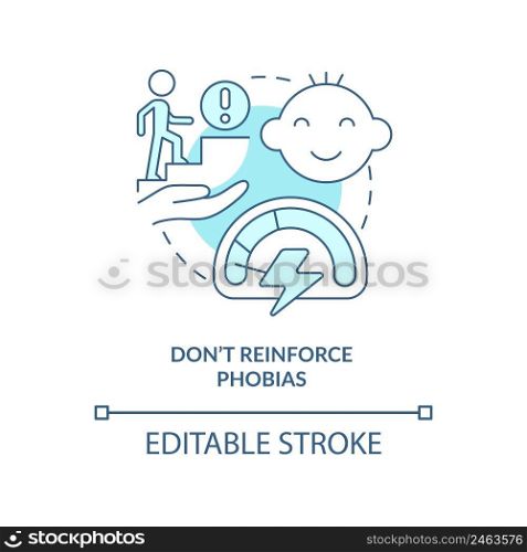 Do not reinforce phobias turquoise concept icon. Help to overcome fear. Helping child abstract idea thin line illustration. Isolated outline drawing. Editable stroke. Arial, Myriad Pro-Bold fonts used. Do not reinforce phobias turquoise concept icon