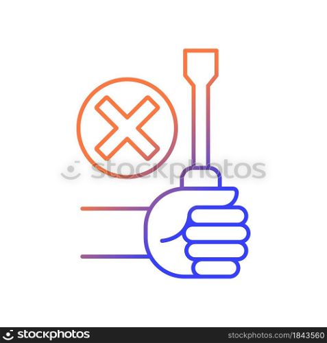 Do not repair yourself gradient linear vector manual label icon. Repair service. Thin line color symbol. Modern style pictogram. Vector isolated outline drawing for product use instructions. Do not repair yourself gradient linear vector manual label icon