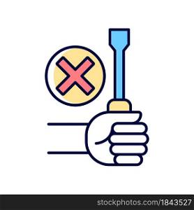 Do not repair yourself RGB color manual label icon. Do not attempt fix device yourself. Repair service. Isolated vector illustration. Simple filled line drawing for product use instructions. Do not repair yourself RGB color manual label icon
