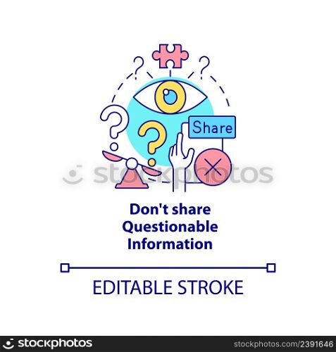 Do not share questionable information concept icon. Fighting misinformation abstract idea thin line illustration. Isolated outline drawing. Editable stroke. Arial, Myriad Pro-Bold fonts used. Do not share questionable information concept icon