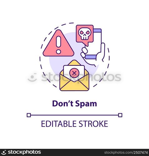 Do not spam concept icon. Unwanted message. Internet communication. Netiquette rule abstract idea thin line illustration. Isolated outline drawing. Editable stroke. Arial, Myriad Pro-Bold fonts used. Do not spam concept icon
