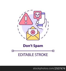 Do not spam concept icon. Unwanted message. Internet communication. Netiquette rule abstract idea thin line illustration. Isolated outline drawing. Editable stroke. Arial, Myriad Pro-Bold fonts used. Do not spam concept icon