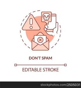 Do not spam red concept icon. Unwanted message. Online communication. Netiquette rule abstract idea thin line illustration. Isolated outline drawing. Editable stroke. Arial, Myriad Pro-Bold fonts used. Do not spam red concept icon