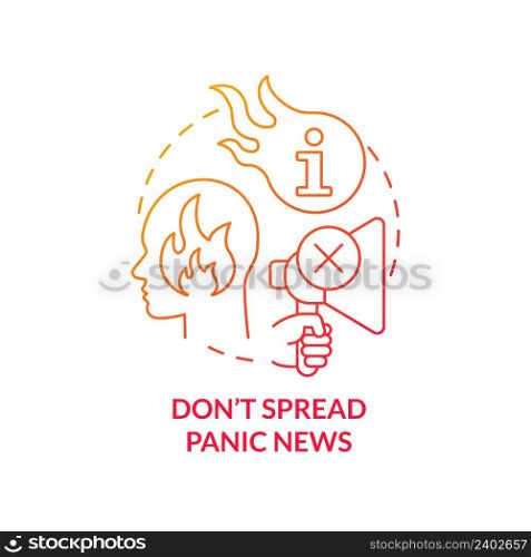 Do not spread panic news red gradient concept icon. Shocking content. Fighting misinformation abstract idea thin line illustration. Isolated outline drawing. Myriad Pro-Bold font used. Do not spread panic news red gradient concept icon
