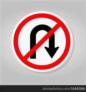 Do Not U-Turn Right Traffic Sign Isolate On White Background,Vector Illustration