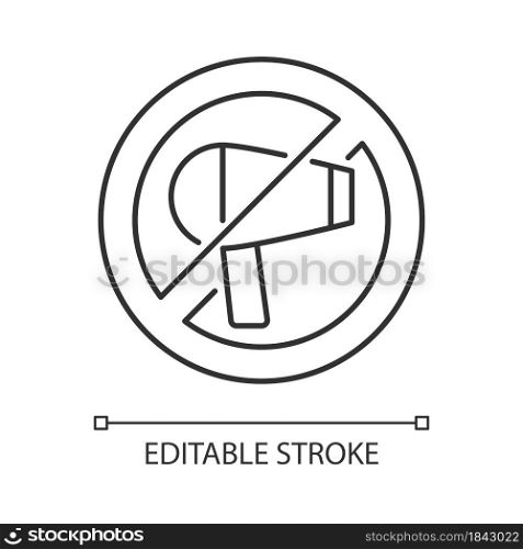Do not use a hairdryer if wet linear manual label icon. Thin line customizable illustration. Contour symbol. Vector isolated outline drawing for product use instructions. Editable stroke. Do not use a hairdryer if wet linear manual label icon