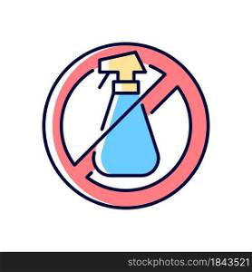 Do not use cleaning agents RGB color manual label icon. Alcohol is abrasive for lenses. Use anti-bacterial wipes. Isolated vector illustration. Simple filled line drawing for product use instructions. Do not use cleaning agents RGB color manual label icon