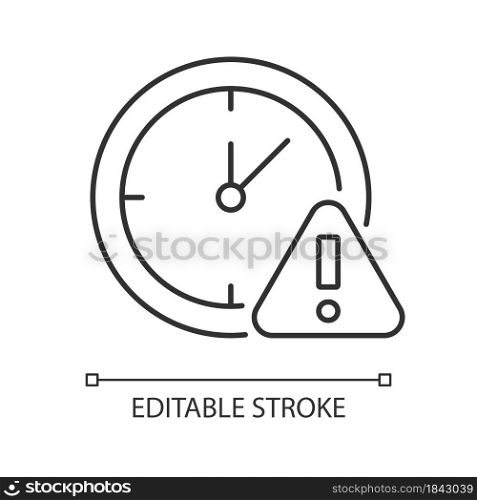Do not use for a long time linear manual label icon. Thin line customizable illustration. Contour symbol. Vector isolated outline drawing for product use instructions. Editable stroke. Do not use for a long time linear manual label icon