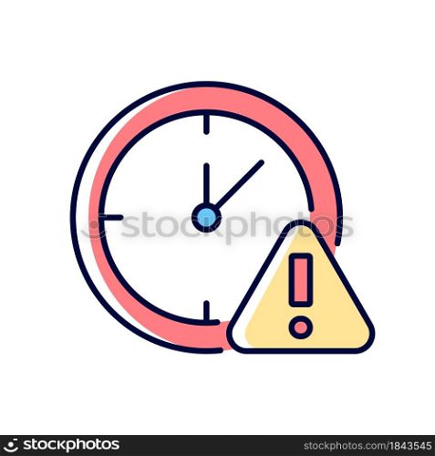 Do not use for a long time RGB color manual label icon. Long term use can lead to dizziness and headache. Isolated vector illustration. Simple filled line drawing for product use instructions. Do not use for a long time RGB color manual label icon