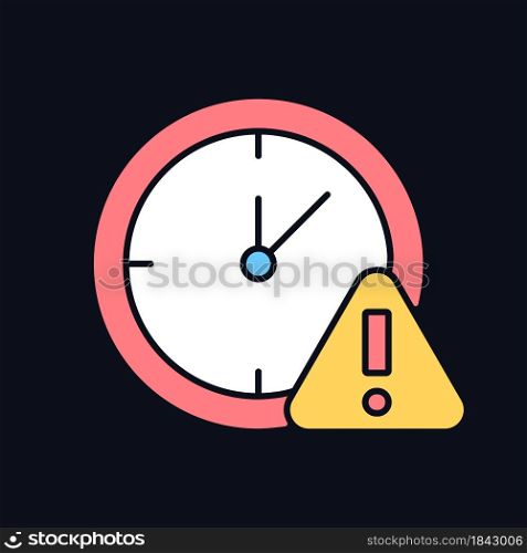 Do not use for long time RGB color manual label icon for dark theme. Isolated vector illustration on night mode background. Simple filled line drawing on black for product use instructions. Do not use for long time RGB color manual label icon for dark theme