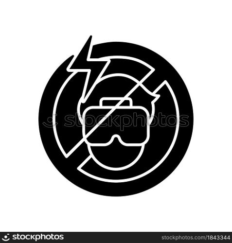 Do not use if the headset causes headache black glyph manual label icon. VR interaction causes discomfort. Silhouette symbol on white space. Vector isolated illustration for product use instructions. Do not use if the headset causes headache black glyph manual label icon