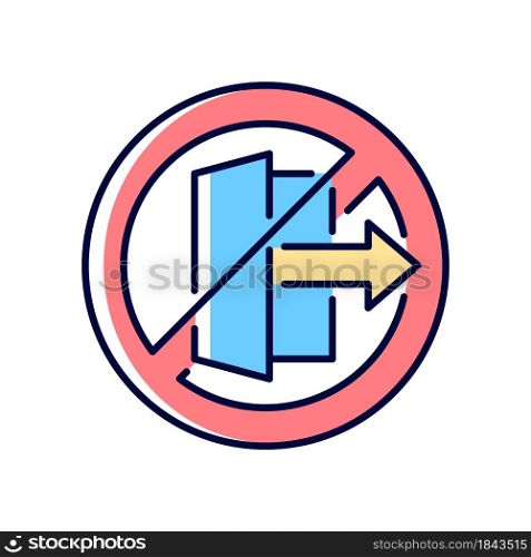 Do not use outdoors RGB color manual label icon. Playing outdoors prohibited. Designed for indoors usage. Isolated vector illustration. Simple filled line drawing for product use instructions. Do not use outdoors RGB color manual label icon