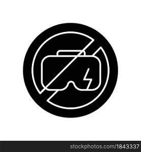 Do not use when broken black glyph manual label icon. Do not try to fix device if any part is broken. Silhouette symbol on white space. Vector isolated illustration for product use instructions. Do not use when broken black glyph manual label icon