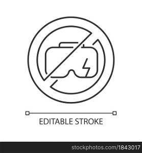 Do not use when broken linear manual label icon. Avoid damage. Thin line customizable illustration. Contour symbol. Vector isolated outline drawing for product use instructions. Editable stroke. Do not use when broken linear manual label icon