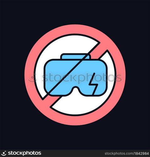 Do not use when broken RGB color manual label icon for dark theme. Isolated vector illustration on night mode background. Simple filled line drawing on black for product use instructions. Do not use when broken RGB color manual label icon for dark theme