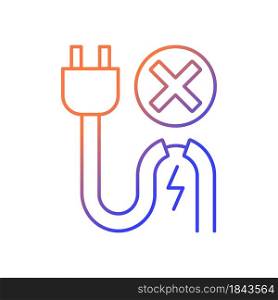 Do not use when damaged cable gradient linear vector manual label icon. Thin line color symbol. Modern style pictogram. Vector isolated outline drawing for product use instructions. Do not use when damaged cable gradient linear vector manual label icon