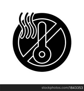 Do not use when it is hot black glyph manual label icon. Shut off vr headset. Cool down vr device. Silhouette symbol on white space. Vector isolated illustration for product use instructions. Do not use when it is hot black glyph manual label icon