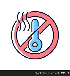 Do not use when it is hot RGB color manual label icon. Shut off vr headset. Cool down virtual reality device. Isolated vector illustration. Simple filled line drawing for product use instructions. Do not use when it is hot RGB color manual label icon