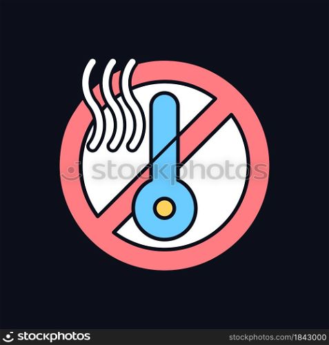Do not use when it is hot RGB color manual label icon for dark theme. Isolated vector illustration on night mode background. Simple filled line drawing on black for product use instructions. Do not use when it is hot RGB color manual label icon for dark theme