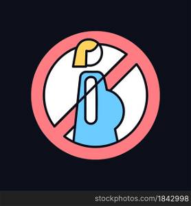 Do not use when pregnant RGB color manual label icon for dark theme. Isolated vector illustration on night mode background. Simple filled line drawing on black for product use instructions. Do not use when pregnant RGB color manual label icon for dark theme