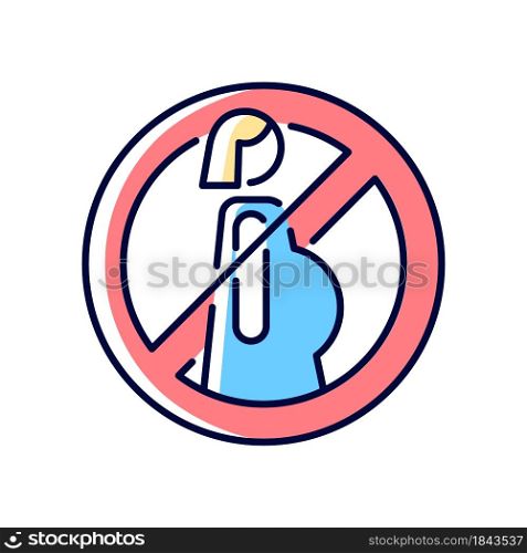 Do not use when pregnant RGB color manual label icon. Negative game experience. Medical condition restriction. Isolated vector illustration. Simple filled line drawing for product use instructions. Do not use when pregnant RGB color manual label icon