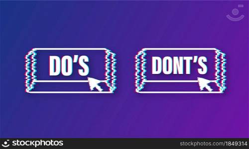 Do&rsquo;s and Don&rsquo;ts glitch button. Flat simple thumb up symbol minimal round logotype element set. Vector illustration. Do&rsquo;s and Don&rsquo;ts glitch button. Flat simple thumb up symbol minimal round logotype element set. Vector illustration.
