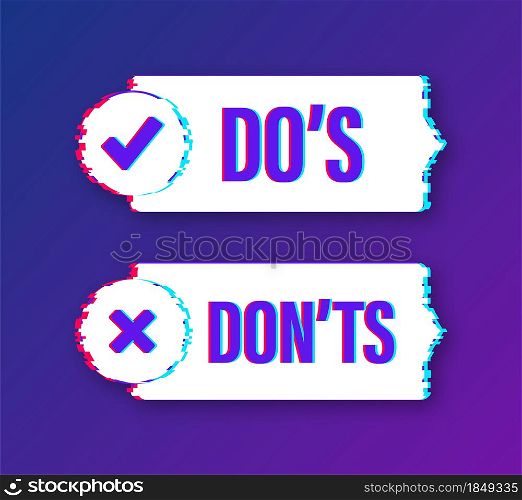 Do&rsquo;s and Don&rsquo;ts like thumbs up or down. Glitch icon. Vector stock illustration. Do&rsquo;s and Don&rsquo;ts like thumbs up or down. Glitch icon. Vector stock illustration.