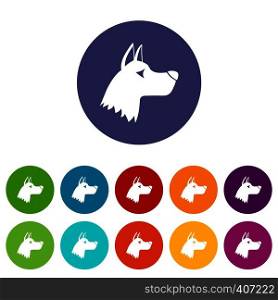Doberman dog set icons in different colors isolated on white background. Doberman dog set icons